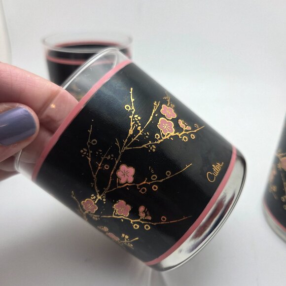 Vintage Cutler Glasses Japanese Pink Cherry Blossoms Mid-Century Modern Set of 4 - Picture 8 of 16